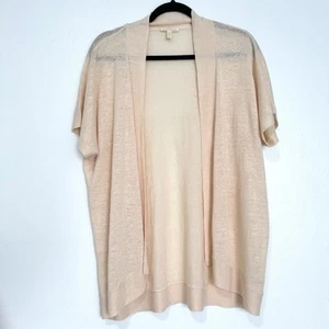 Eileen Fisher Cardigan Women's Small Peach 100% Organic Linen Short Sleeve Beach - Picture 1 of 7