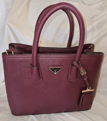 PRADA Galleria Handbag Tote Bag maroon gold hardware leather 14" Base - Image 1 of 4