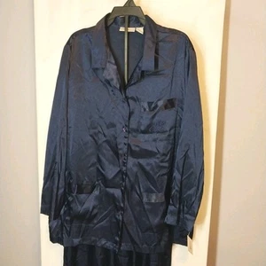 Women's Satin Pajama Set Sz XL Royal Blue Lounge Wear Comfy Cozy Lightweight - Picture 1 of 15