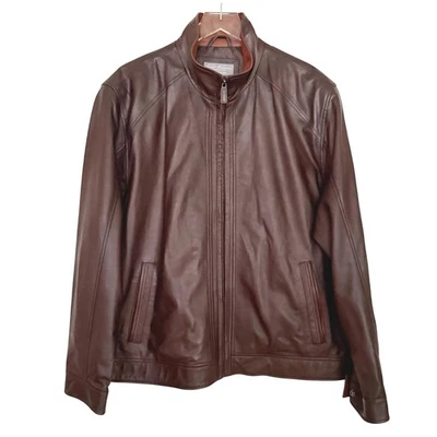 Daniel Cremieux Brown Lambskin Leather Bomber Jacket XL - Image 1 of 4