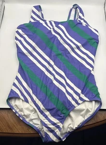 Lands End Lycra Xtra Life, Badeanzug Einteiler 18W knackig lila Vorzelt Streifen - Bild 1 von 2