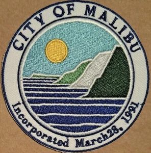 Sello de la Ciudad de Malibú California bordado hierro en parche - Imagen 1 de 2