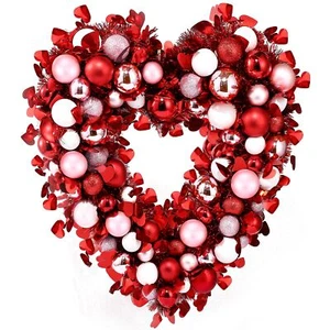 17.7'' Heart Shaped Wreath Valentines Day Red Pink White Heart Wreath with Ti... - Picture 1 of 7