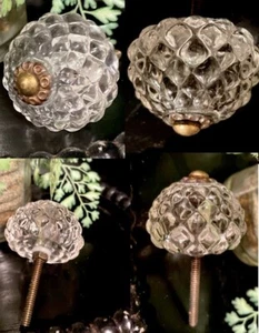2; VTG Hobnail Clear Glass Pulls Furniture Handle Cabinet Dresser Knobs hardware - Picture 1 of 19