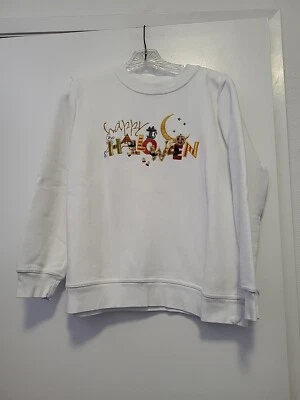 Vintage Happy Halloween Spellout Black Cat Pumpkin White Large 90s - Image 1 of 4