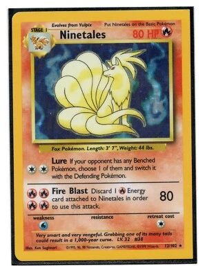 Pokemon Ninetales 12/102 Base Set Holofoil MISCUT Square Corners D-Cut LP - Image 1 of 2