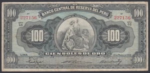 Peru 100 Soles Oro 22-03-1956 VF P. 79a, Banknote, Circulated - Picture 1 of 2