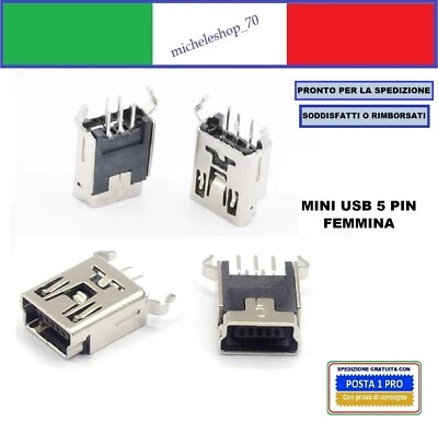 connettore a saldare mini USB femm. 2 fissaggi posteriori piegati 5pin 180° PCB - Immagine 1 di 4