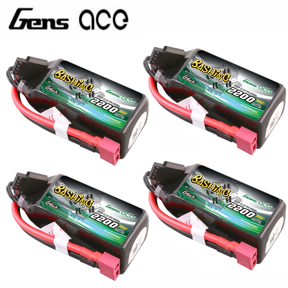 4X GensAce Bashing 2200mAh 11.1V 35C G-Tech 3S Lipo Battery Deans For RC Crawler - Image 1 of 4