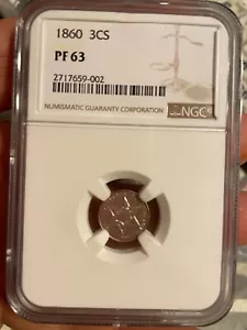 1860 3 CENT SILVER PR-63 - Picture 1 of 24