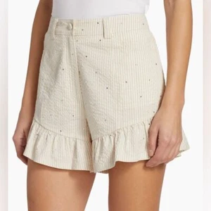 Cinq à Sept Neema Rhinestone Seersucker Shorts in White/Plaster size 4 NWT - Picture 1 of 14