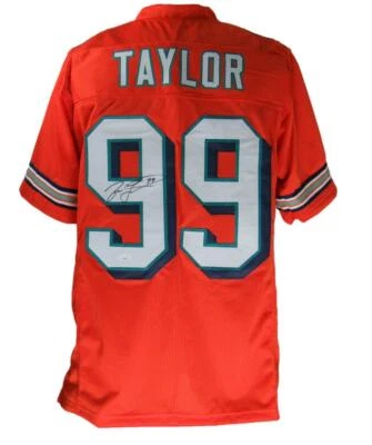 Camiseta de fútbol personalizada firmada/automática de Jason Taylor de los Miami Dolphins JSA 166134 Foto 1 de 4