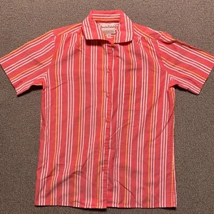 Vintage Diane Von Fustenberg Shirt 6 Stripe Button Short Sleeve Red - Picture 1 of 10