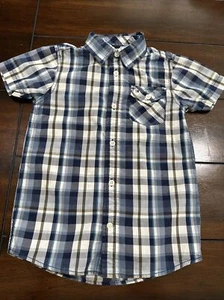 Tommy Hilfiger Boys Size 5 Plaid Button Up Shirt Blue White Multi EUC - Picture 1 of 5