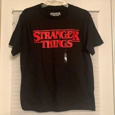 Boys Girls Black Stranger Things Tee Shirt XL New - Image 1 of 3
