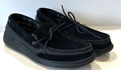 LB Evans Black Suede Canvas House Shoe Slippers Wool Lined Moc Men's 11 - Image 1 of 4