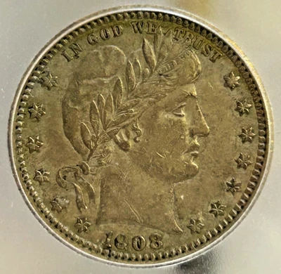 1908 Silver Barber Quarter AU50 Details ICG, Neat Old Coin, Great Details! - Image 1 of 4