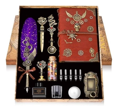 Juego de tinta para pluma de pluma con pluma, cuaderno, 5 plumillas reemplazables, sello,... Foto 1 de 3