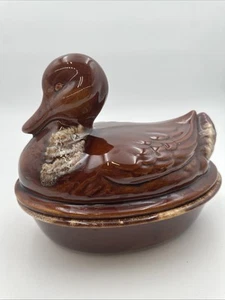 Vintage Hull Pottery Co Ente Auflaufform 2 Quart Terrine Tropf braun glasiert - Bild 1 von 9