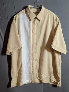 Cubavera Beige Embroidered Guayabera Shirt XL Two-Tone Short Sleeve Button Up - Picture 1 of 12