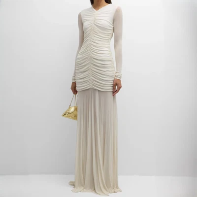 A.L.C. Maxi vestido de manga larga con columna acanalada de león en blanco roto - para mujer talla XS Foto 1 de 4