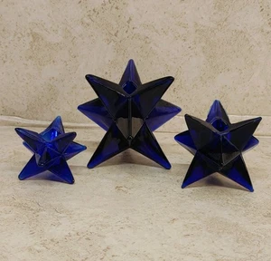 Cobalt Blue Glass Star Candle Holders Set Of 3 - Picture 1 of 21