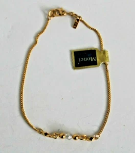 Vintage Monet Status Bracelet 7986 Carlton Gold Tone Flat Chain & Beads 7” NWT - Picture 1 of 4
