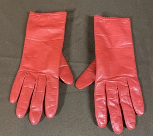 Guantes de imitación de cuero rojos vintage talla pequeña forrados de punto para mujer - Imagen 1 de 6