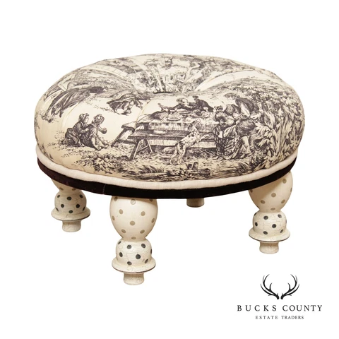 Blue Star Design French Toile Round Foot Stool Cover