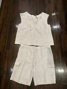 Saks Fifth Avenue Threads Women Natural Neutral Linen Top Shirt And Shorts XL - Picture 1 of 8