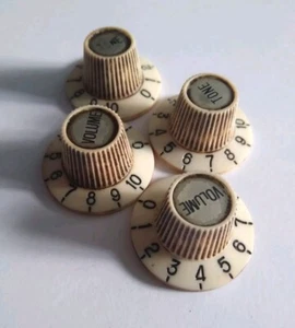 Aged Ivory Witch Hat Vol/Tone Knobs. Set of 4. - Picture 1 of 3