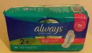 Always Ultra Thin Pads Size 2 Long Super Flexi-Wings 32 Wrapped Pads - Picture 1 of 3