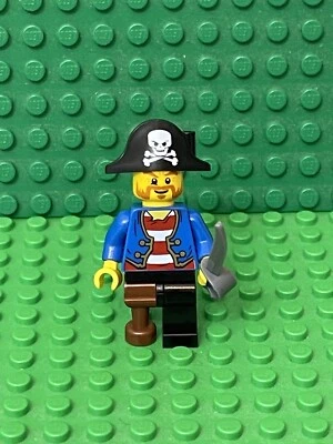Lego Capitán Pirata Mini Figura, Chaqueta Azul Con Pata Clavija, Sombrero Negro Con Calavera Foto 1 de 2