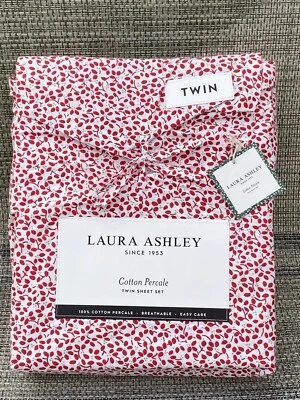 Conjunto de lençóis Laura Ashley Jolly Holly Holiday vermelho floral TC200 algodão duplo 3 peças - Imagem 1 de 4