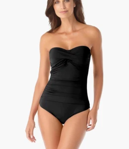 Traje de baño de una pieza fruncido delantero torcido negro talla 6 7529 Anne Cole para mujer - Imagen 1 de 2
