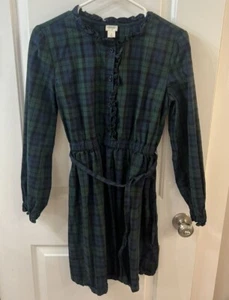 J Crew Crewcuts Girls 16 Long Slv Smocked Dress Green Blue Tartan Holiday Plaid - Picture 1 of 3