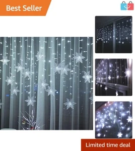 96 LED Cool White Snowflake String Lights with Remote for Festivals & Weddings - Picture 1 of 10