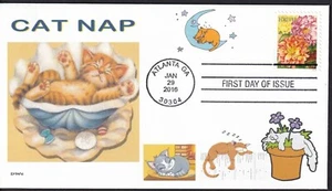 CUTE CAT NAP COMFY SLEEPING SEA SHELL FDC- DWc CACHET - Picture 1 of 1