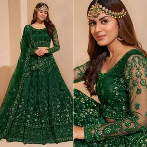 Grün Lehenga Choli Bollywood Sari Designer Hochzeit Indien Lehenga Party Saree - Bild 1 von 4