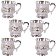Pure Brass Silver Plated Cups with Peacock Design-Set of 6 ( 50 ml)