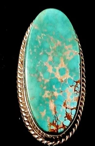 Size 8.5 Royston Turquoise & Sterling Silver Navajo Signed Ring By T.JON - Picture 1 of 12