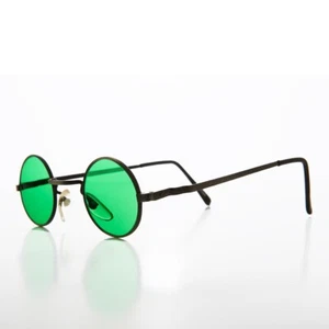 Small Round Green Lens Hippy Vintage Sunglasses - Chan - Picture 1 of 3