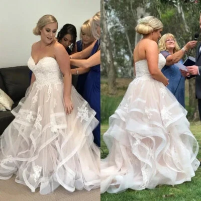 Vestidos de novia talla grande apliques de encaje con volantes sin espalda vestido de novia Foto 1 de 4