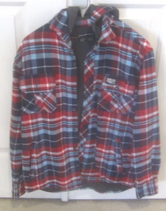 Ecko Unltd Men's Large (Small) Casual Hooded Flannel Shirt (Red, White and Blue) - Picture 1 of 5
