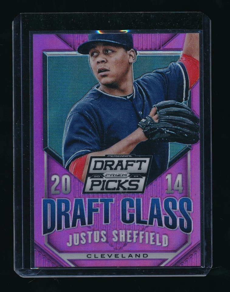 JUSTUS SHEFFIELD 2014 PANINI PRIZM PERENNIAL DRAFT CLASS PRIZM PURPLE RC 138/149 - Image 1 of 1