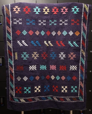 Vintage Moroccan Rug Handcrafted Kilim Wool Tribal Azilal Berber Rug Area Carpet - Image 1 of 4