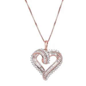Valentine Gift For Womens 1/2 CT 14K Silver Double Row Heart Diamond Necklace - Picture 1 of 3