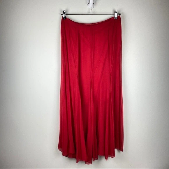 Worth Petite 100% Silk Flowy Maxi Skirt Sheer with Lining Red Size 10 - Image 1 of 4