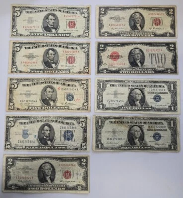 1928 1934 1935 1953 1957 1963 $5 $2 $1 Set Of Banknotes Bills (J - Image 1 of 4