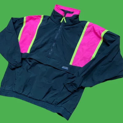 White Sierra Vintage 80's 90's Black Neon Pink Volt Nylon Jacket Womens Sz M - Imagem 1 de 4